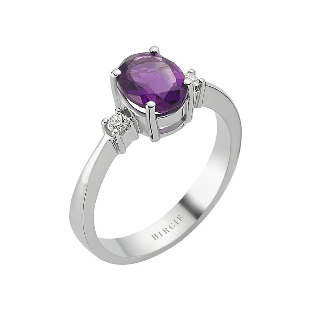 Bague en diamant et pierre d'améthyste ovale