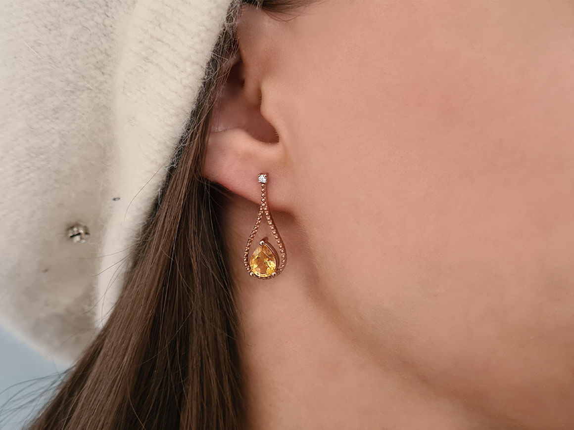 Diamond and teardrop citrine earrings