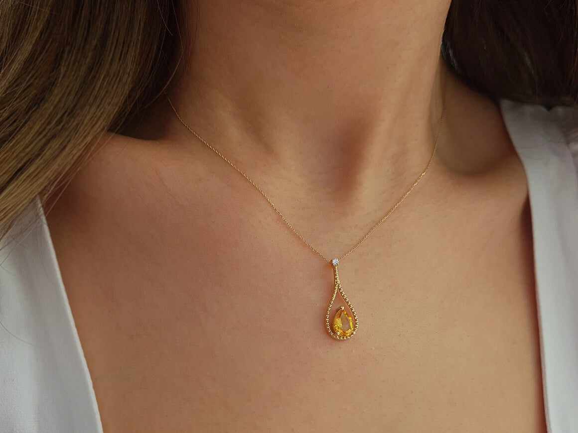 Diamond and teardrop citrine necklace