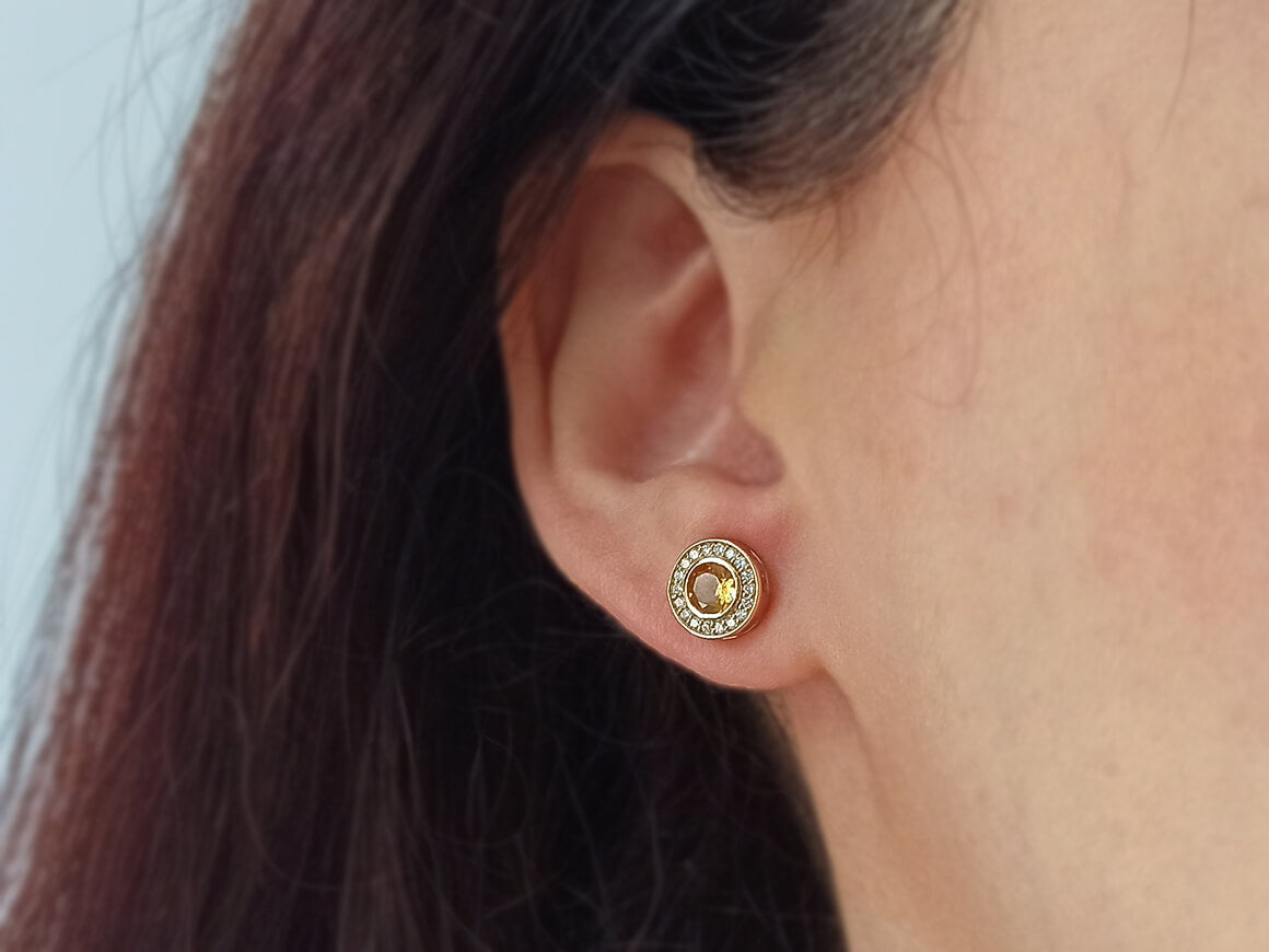 Boucles d'oreilles puces diamants et citrines