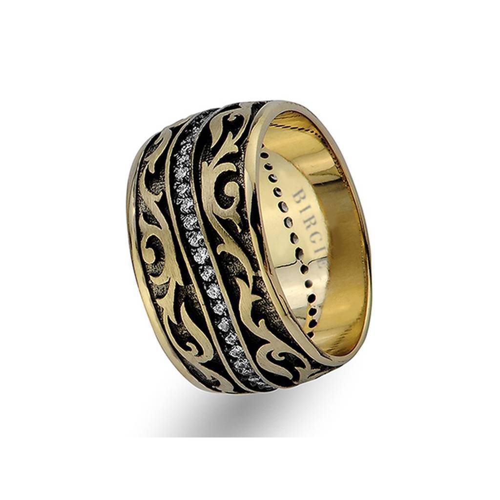 Alliance vintage asymétrique en or jaune avec diamants
