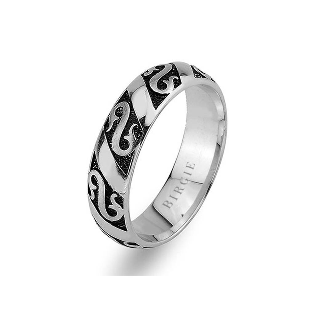 Alliance en or blanc de conception antique