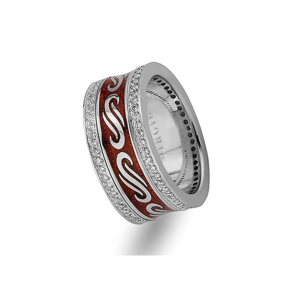 Antique Design White Gold Wedding Band w/Twin Line Diamonds