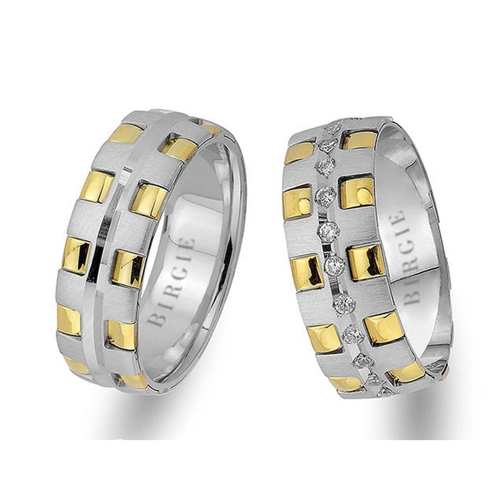 Alliance élégante en or blanc et jaune avec diamants