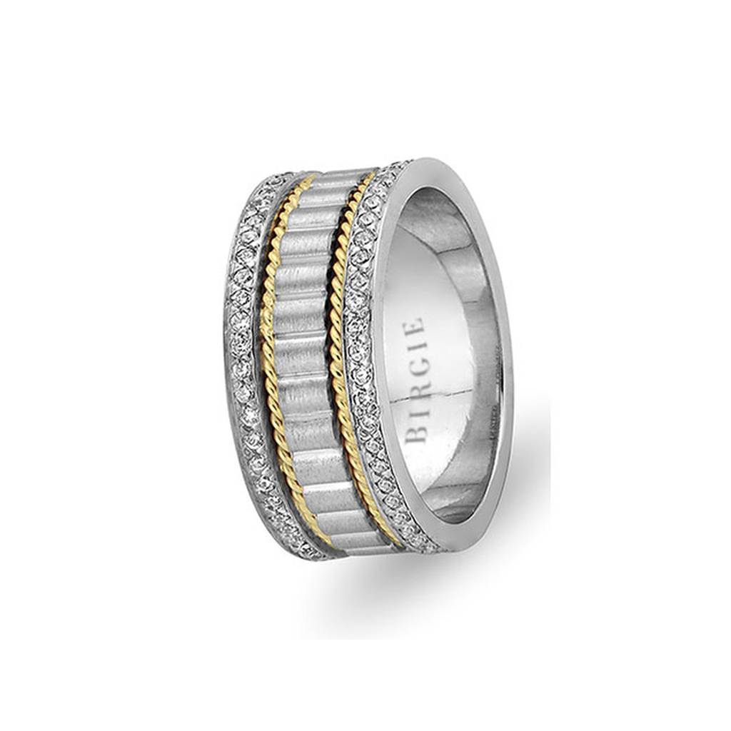 Alliance en or blanc et jaune Bird's Nest avec diamants Twin Line