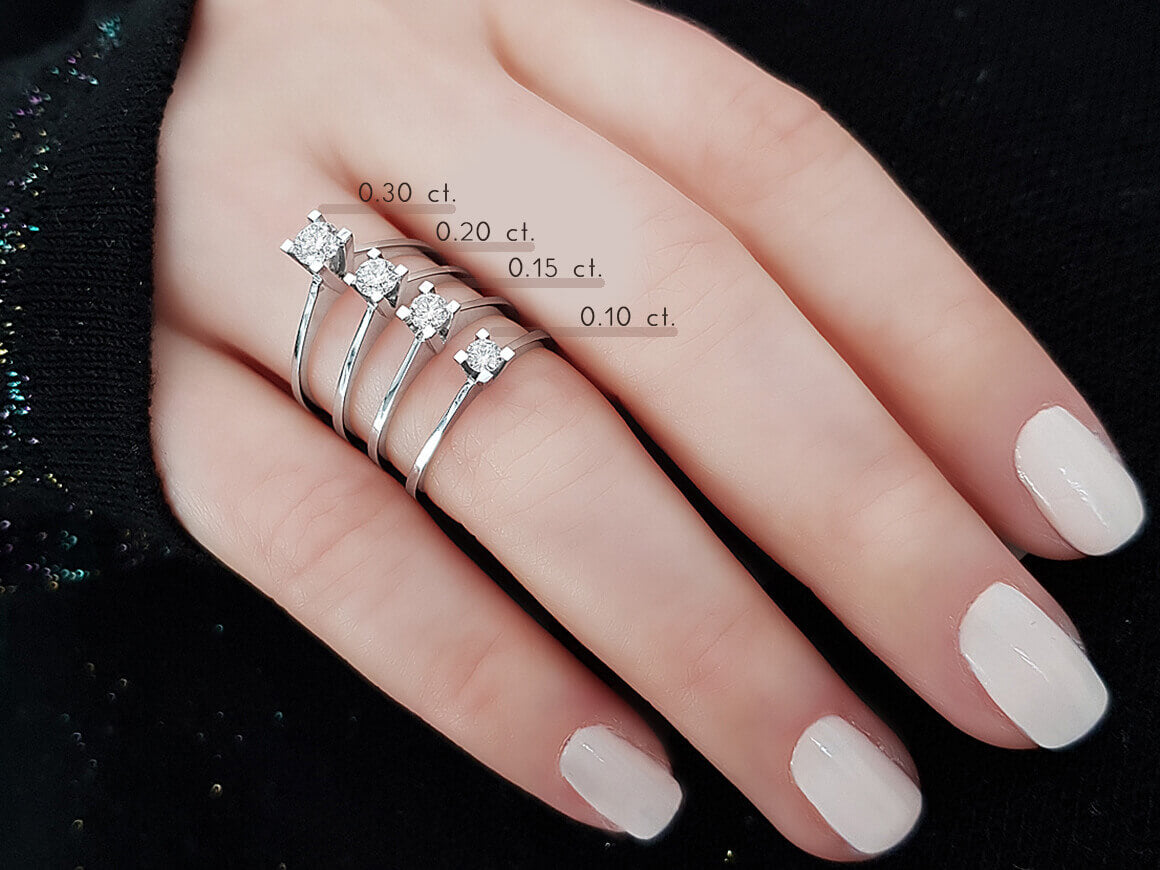 Bague solitaire diamant couleur G 0,15 carat
