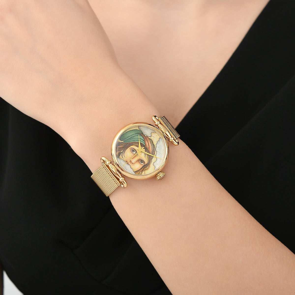 Acryl Hand Gemalte Frauen Gesicht Uhr