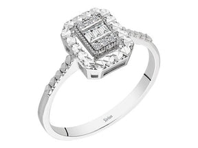 Birgie Baguette-Diamantring mit Halo