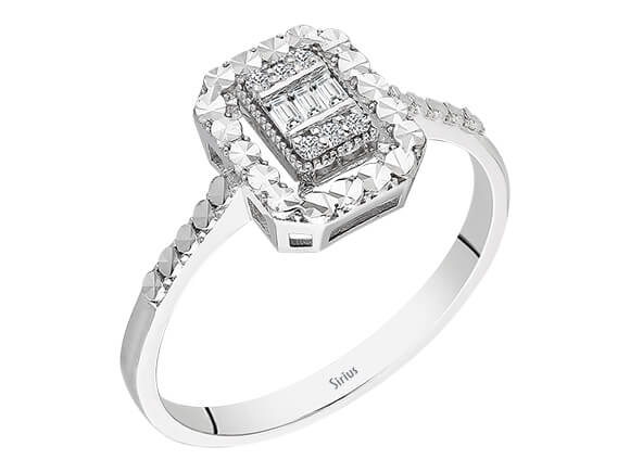 Birgie Baguette-Diamantring mit Halo