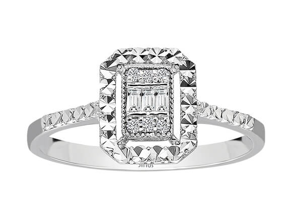 Birgie Baguette-Diamantring mit Halo