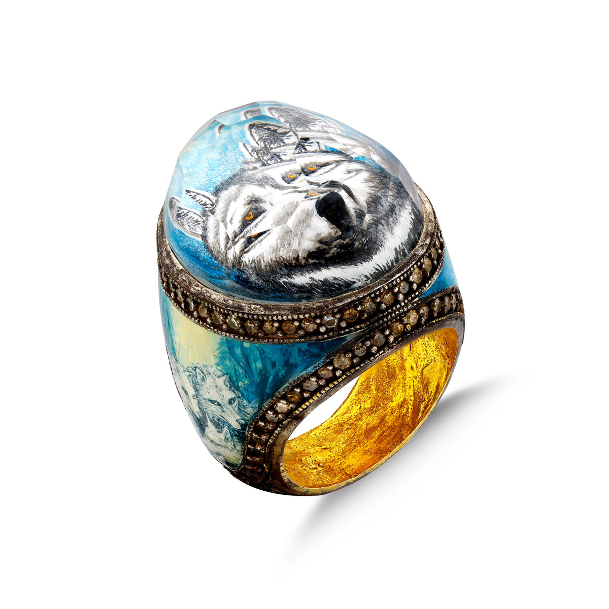 Black Diamond Grey Wolf Ring