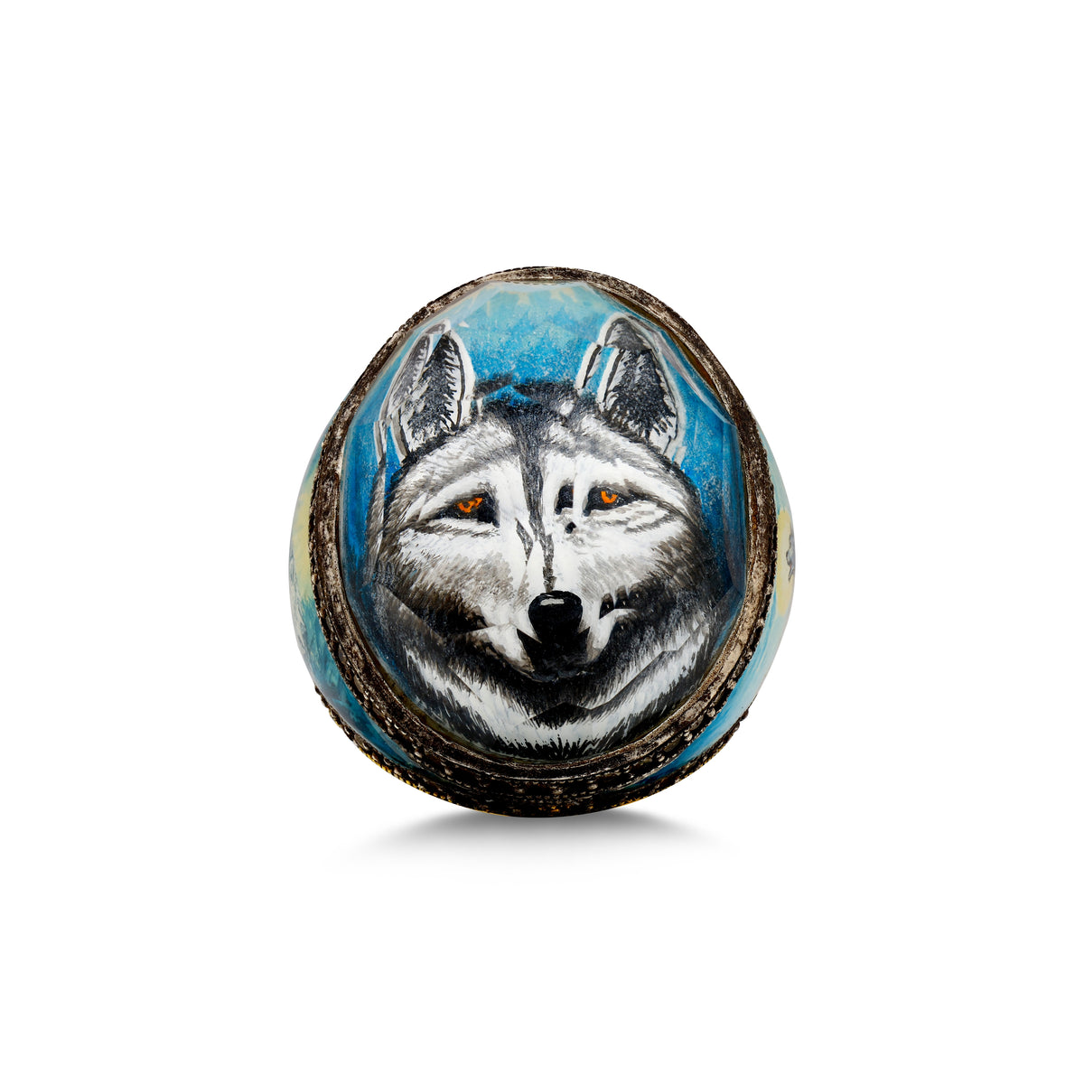 Black Diamond Grey Wolf Ring