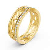 Yellow gold diamond ring with filigree wave pattern