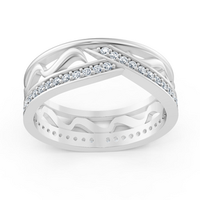 Bague en or blanc avec diamants et motif de vagues en filigrane