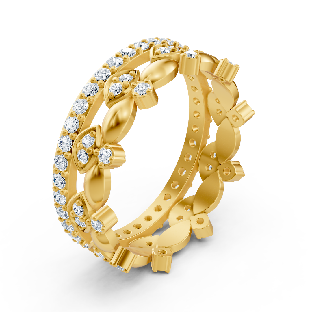 Bague d'éternité en or jaune 14 carats et diamants - Bague mémoire scintillante pour femme