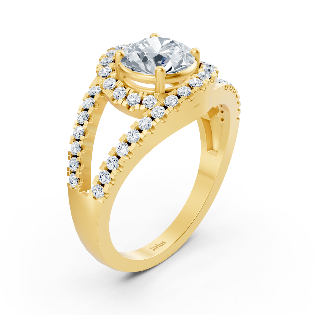 Yellow gold diamond halo engagement ring