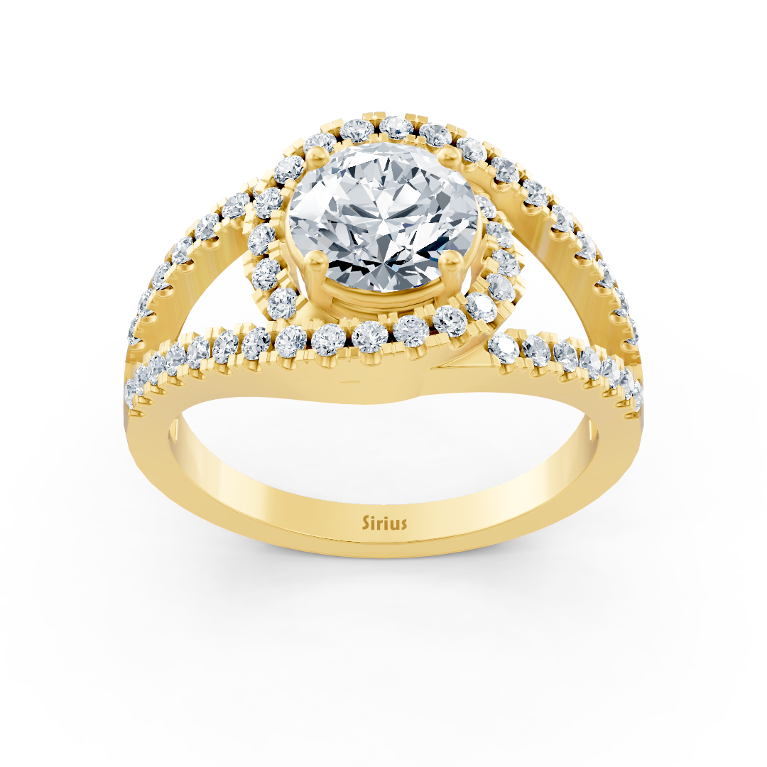 Yellow gold diamond halo engagement ring