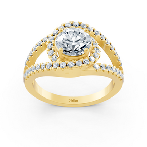 Yellow gold diamond halo engagement ring