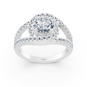 Weissgoldener Weisstopas Diamant-Halo-Verlobungsring