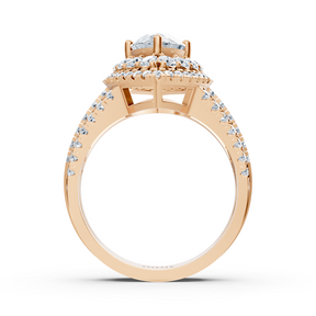 Roségoldener Halo-Ring mit Marquise-Diamant & Weisstopas