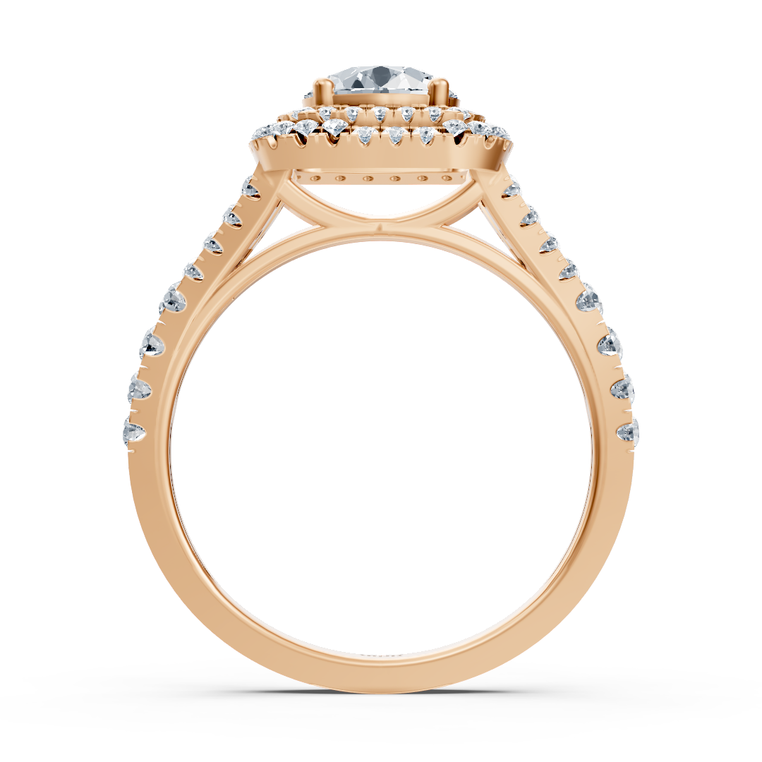 14 Karat Roségold Doppel Halo Diamant Verlobungsring