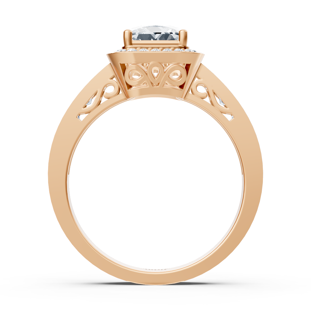 Princess Diamond Halo Ring 14K Rose Gold