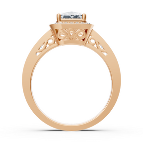 Bague princesse halo de diamants en or rose 14 carats