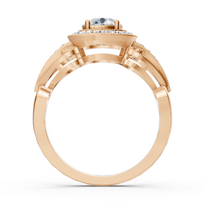 Bague de fiançailles vintage avec diamants en or rose 14 carats