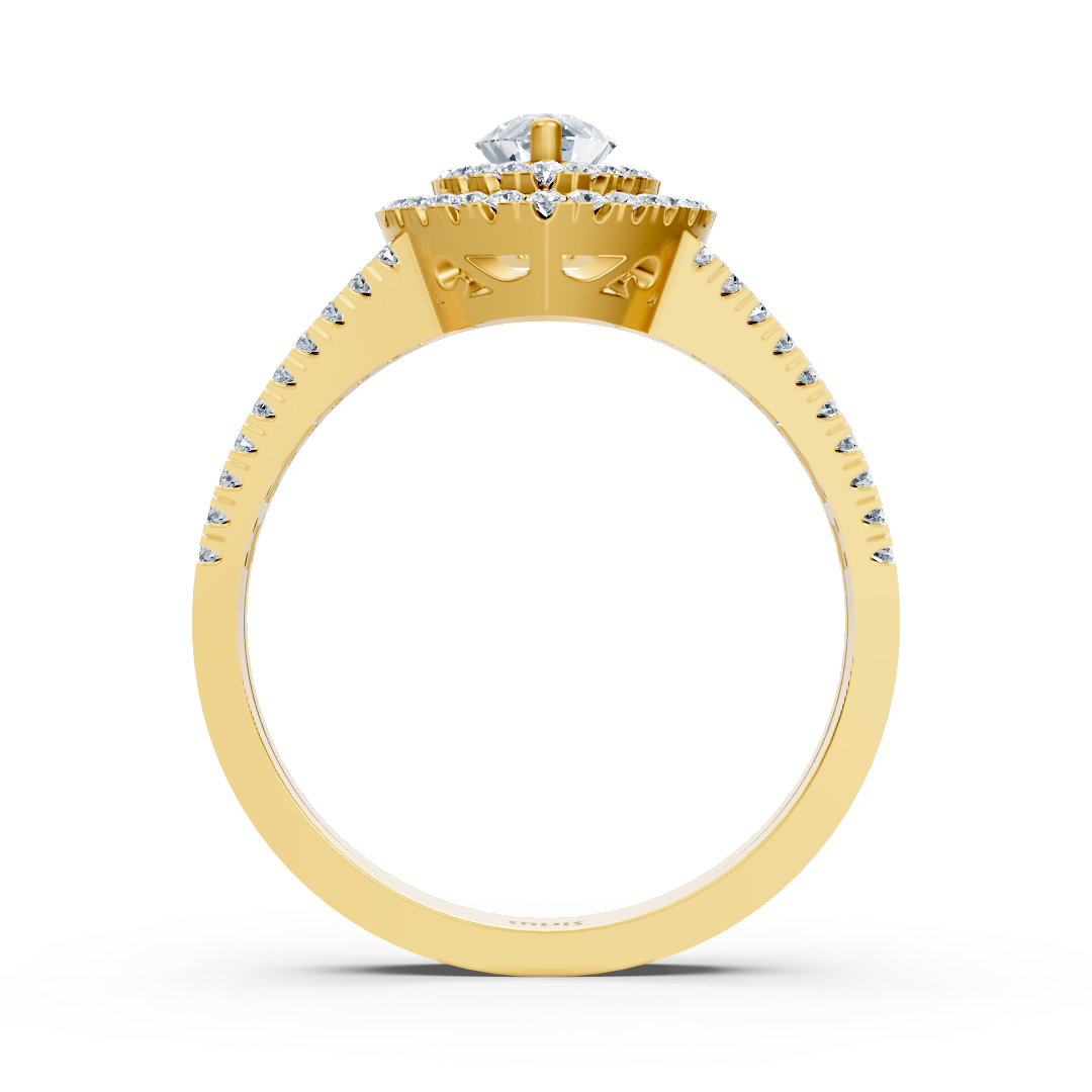 Bague de fiançailles en or jaune 14 carats avec diamants et saphirs taille ovale à double halo