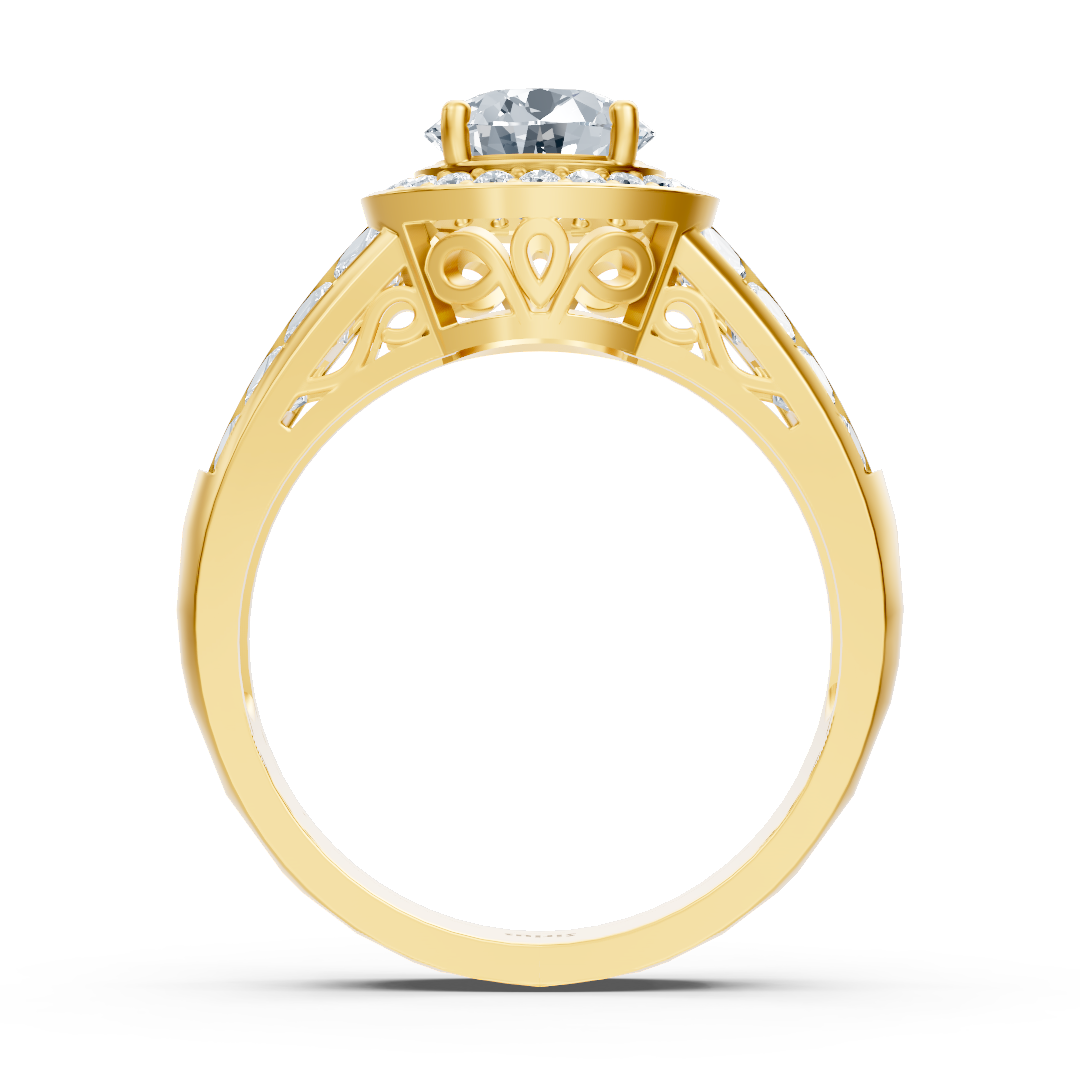 Bague de fiançailles en or jaune 14 carats avec diamant solitaire et pierres d'accentuation