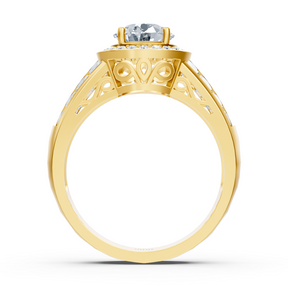 Bague de fiançailles en or jaune 14 carats avec diamant solitaire et pierres d'accentuation