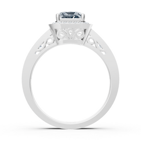 Bague princesse halo de diamants en or blanc 14 carats