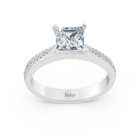 White gold diamond solitaire ring princess cut with accents