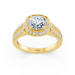 Double halo diamond engagement ring in 14-karat yellow gold