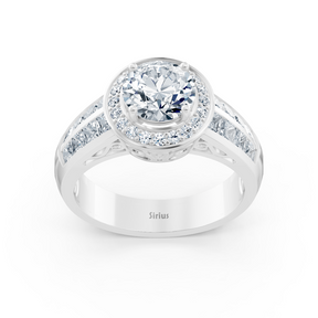 Bague de fiançailles en or blanc 14 carats avec diamant solitaire et pierres d'accentuation