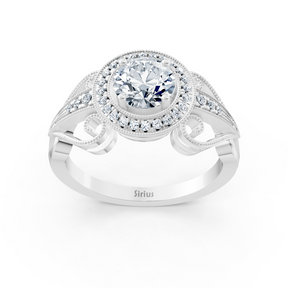 Vintage engagement ring with diamonds in 14K white gold