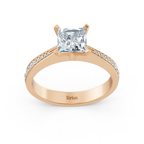 Roségold Diamant Solitärring Prinzessschliff mit Akzenten