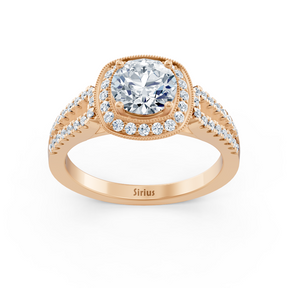 Double halo diamond engagement ring in 14-karat rose gold