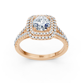 14 Karat Roségold Doppel Halo Diamant Verlobungsring