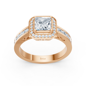 Bague princesse halo de diamants en or rose 14 carats
