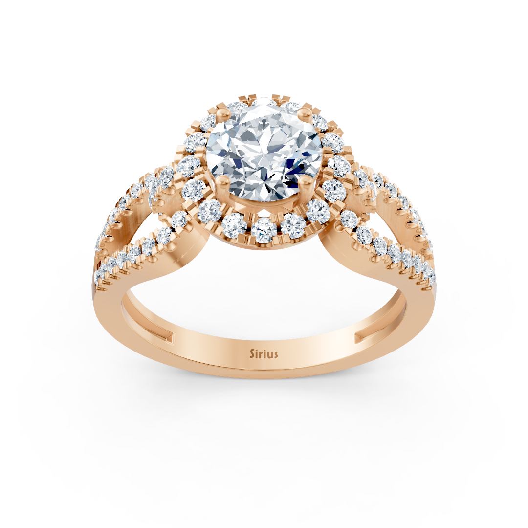 Halo diamond engagement ring in 14-carat rose gold