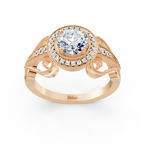 Bague de fiançailles vintage avec diamants en or rose 14 carats