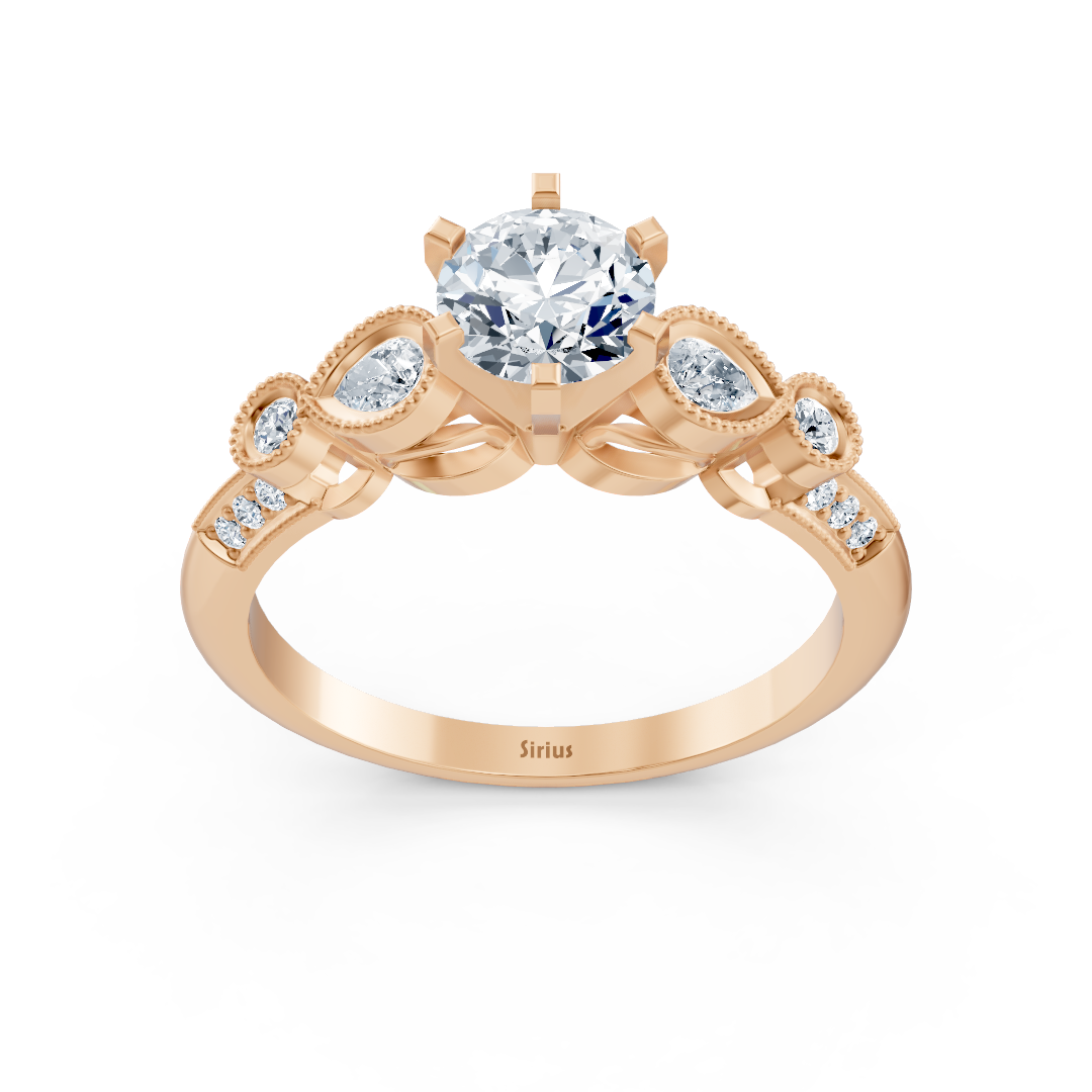 Bague de fiançailles vintage en or rose avec diamant rond de 1,01 ct