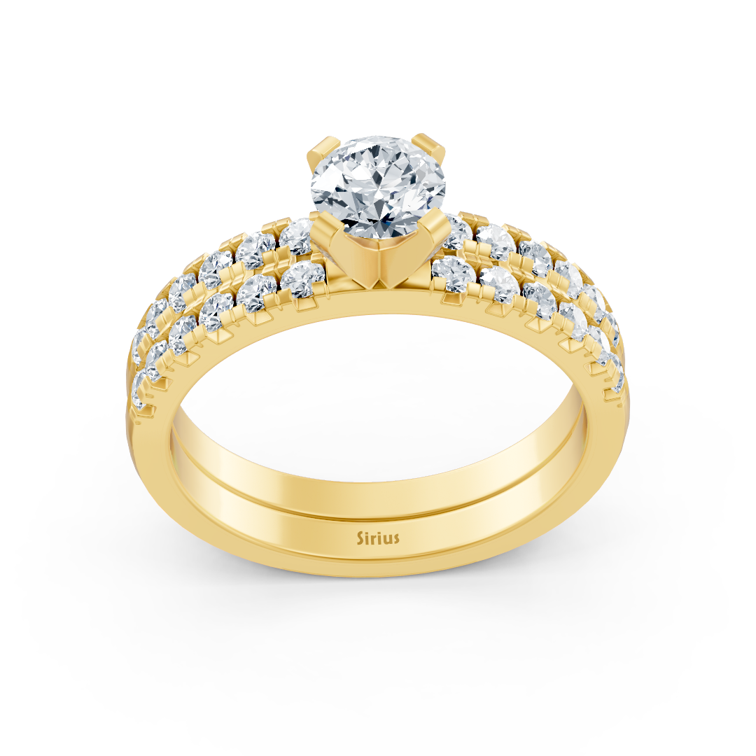 Yellow gold diamond stacking ring with side ring