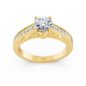 Gelbgold Diamant Weisstopas Solitärring mit Akzent Diamanten