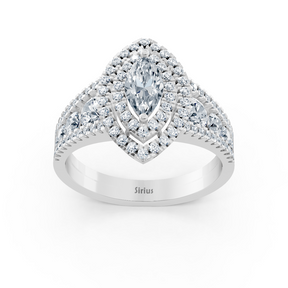 14k white gold double halo oval cut diamond &amp; sapphire engagement ring