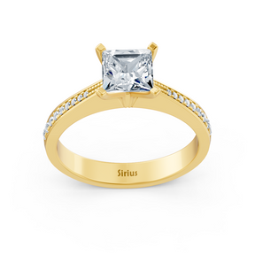 Gelbgold Diamant Solitärring Prinzessschliff mit Akzenten