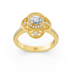 Bague Blooming Brilliance en or jaune 14 carats avec diamants et fleurs