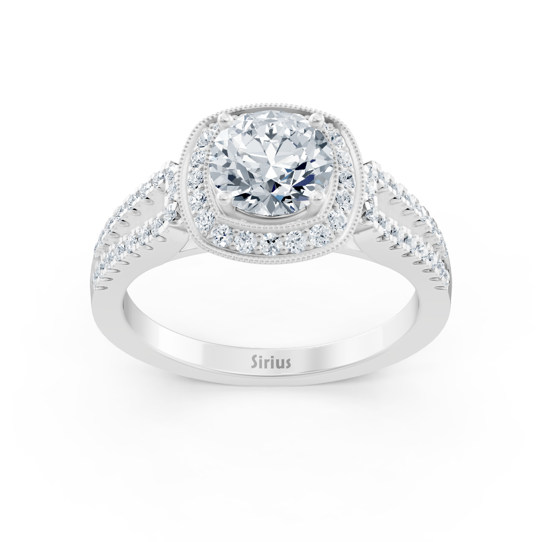 Bague de fiançailles en or blanc 14 carats avec double halo de diamants