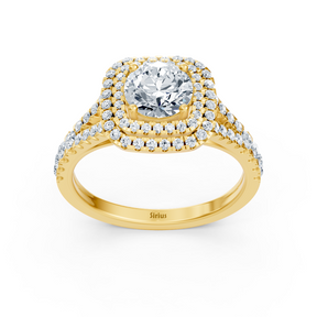 Bague de fiançailles en or jaune 14 carats avec double halo de diamants
